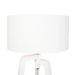 Weiße QAZQA Stehlampe Puros mit Holzstativ und rundem Schirm, 50 cm.