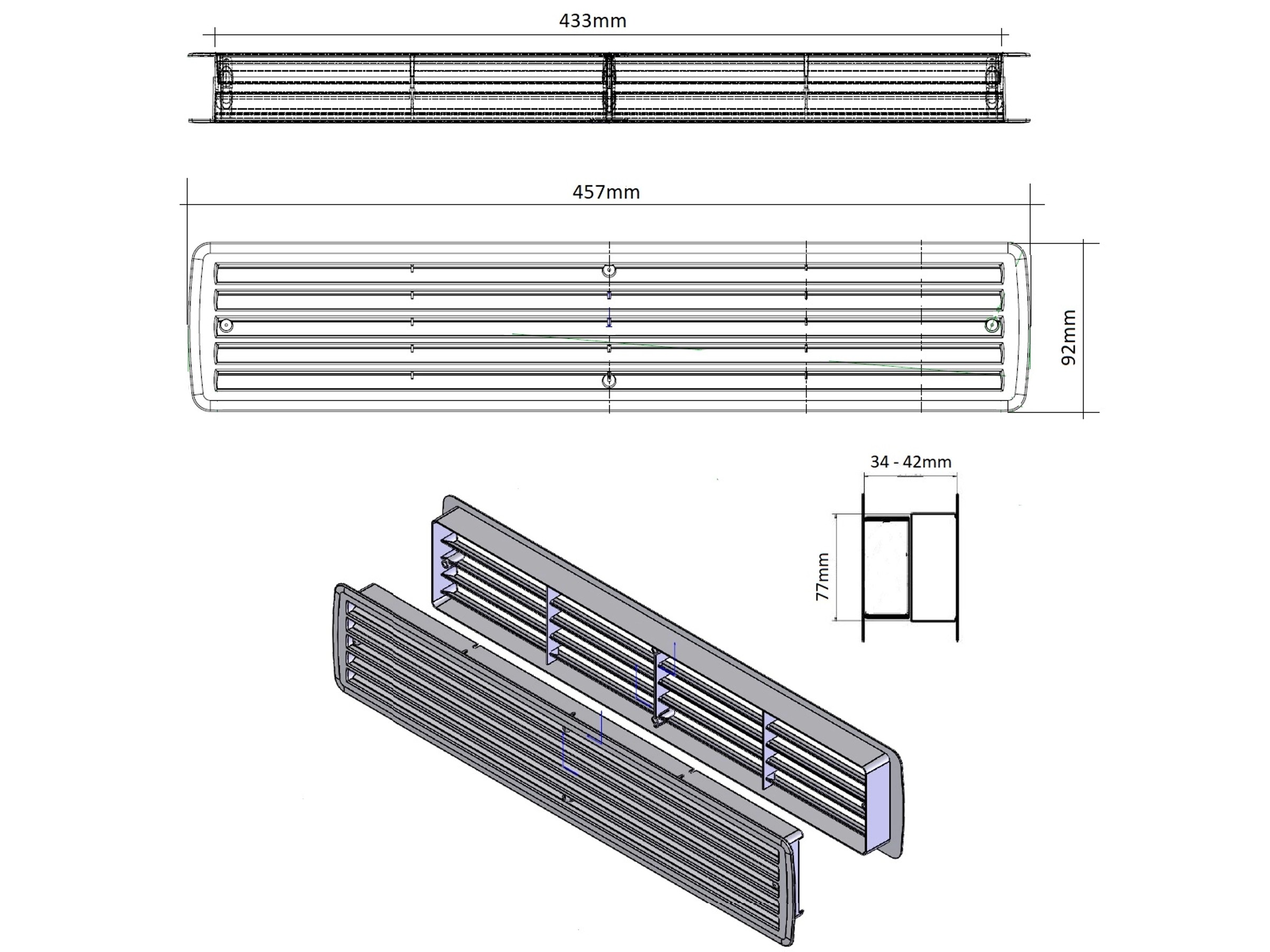 HVAC Lüftungsgitter Zehen-Trittgitter – 5,1 X 35,6 Cm (innen), Weiß, Pulverbeschichtet