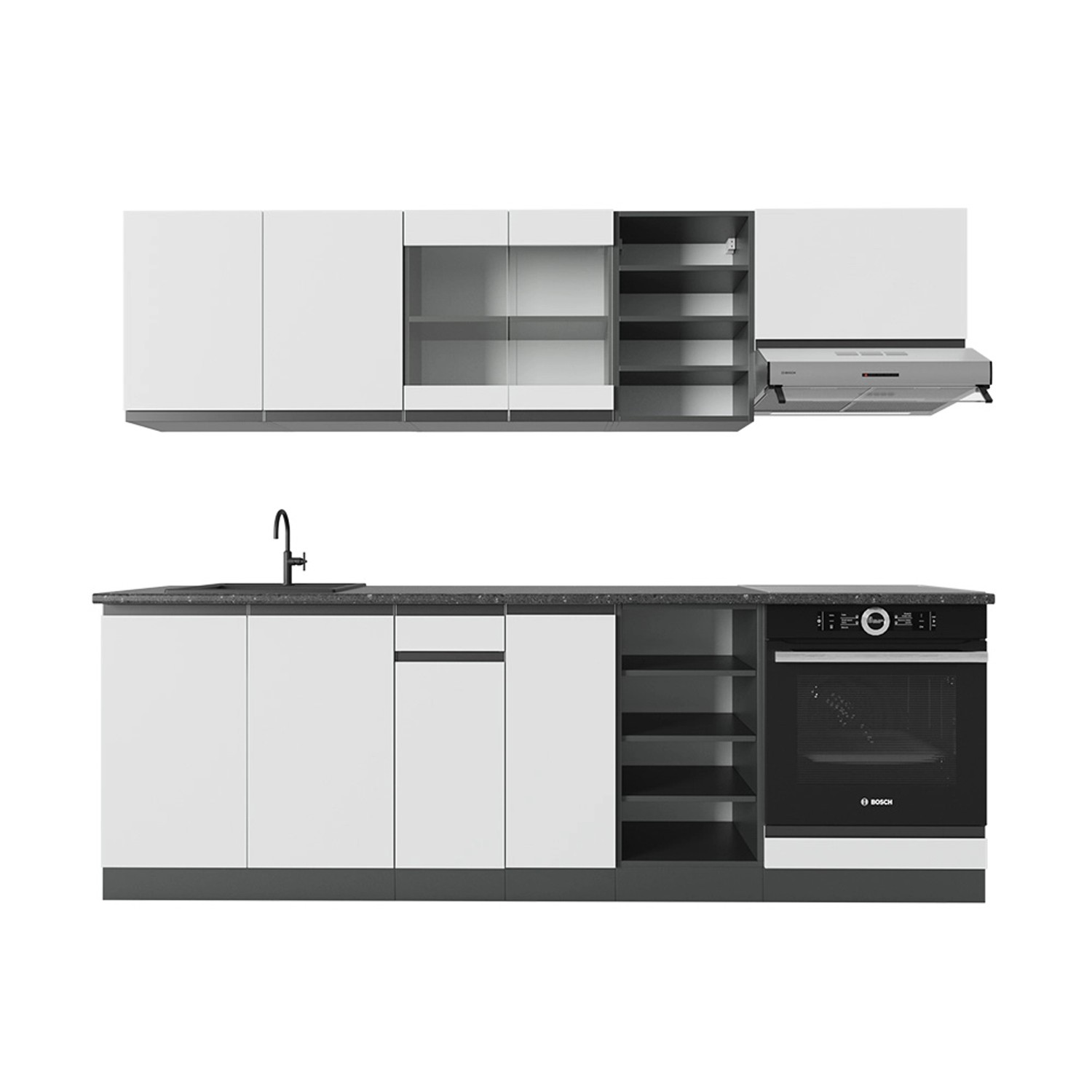 Vicco R-Line Küchenzeile Weiß/Anthrazit 240 cm J-Shape günstig online kaufen
