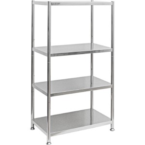 shelfr Edelstahl Schwerlastregal mit 4 Ebenen, ideal für Küche, Vorratsraum, Balkon und Garten.