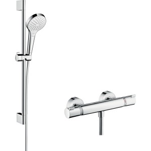 Hansgrohe Croma Select S Brauseset Aufputz mit Thermostat und Handbrause in Chrom.