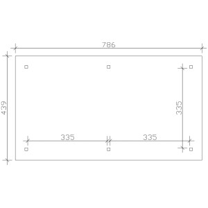 Skizze des Skan Holz Pavillon Orleans 2: Maße 359x706 cm, Eiche hell lasiert. Details zu Pfosten und Abständen.