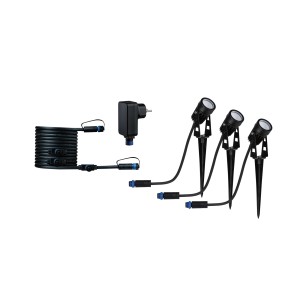 Paulmann Plug & Shine Basis-Set mit 3 Spots, Trafo und Kabel für Außenbeleuchtung.