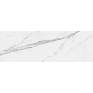 Wandfliese Cellini, glasiert, weiß, glänzend, 33,3x100 cm, Marmor-Optik.