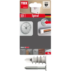 Tox Gipskartondübel Spiral 32 mm mit Schraube, 4 Stück. Dübel für Gipskarton ohne Vorbohren.