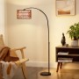 Schwarze HOMCOM Stehlampe mit braunem Lampenschirm aus Hanfseil und Marmorfuß. Höhenverstellbare Innenleuchte.