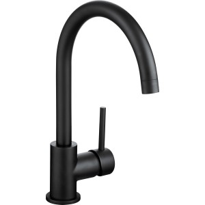 Schwarze baliv Küchenarmatur KI-1031, Einhebelmischer mit hohem, gebogenem Auslauf.