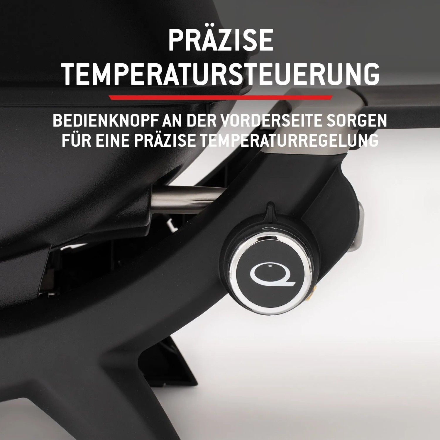 Detailaufnahme: Weber Gasgrill Q1100N mit Temperaturregler für präzise Steuerung.