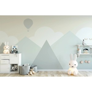 Kinderzimmer mit überstreichbarer Erfurt Vliestapete Variovlies Eco Green mit Bergmotiv.