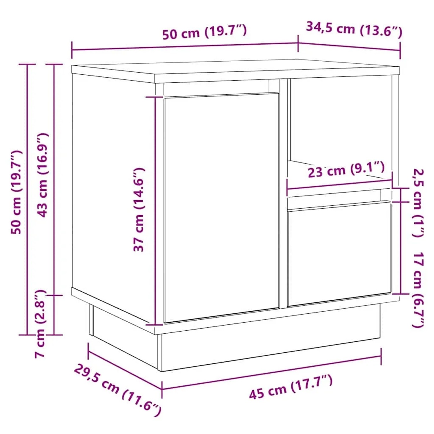 vidaXL Nachttisch Eiche Handwerklich 50 x 34,5 x 50 cm Holzwerkstoff 869592_12