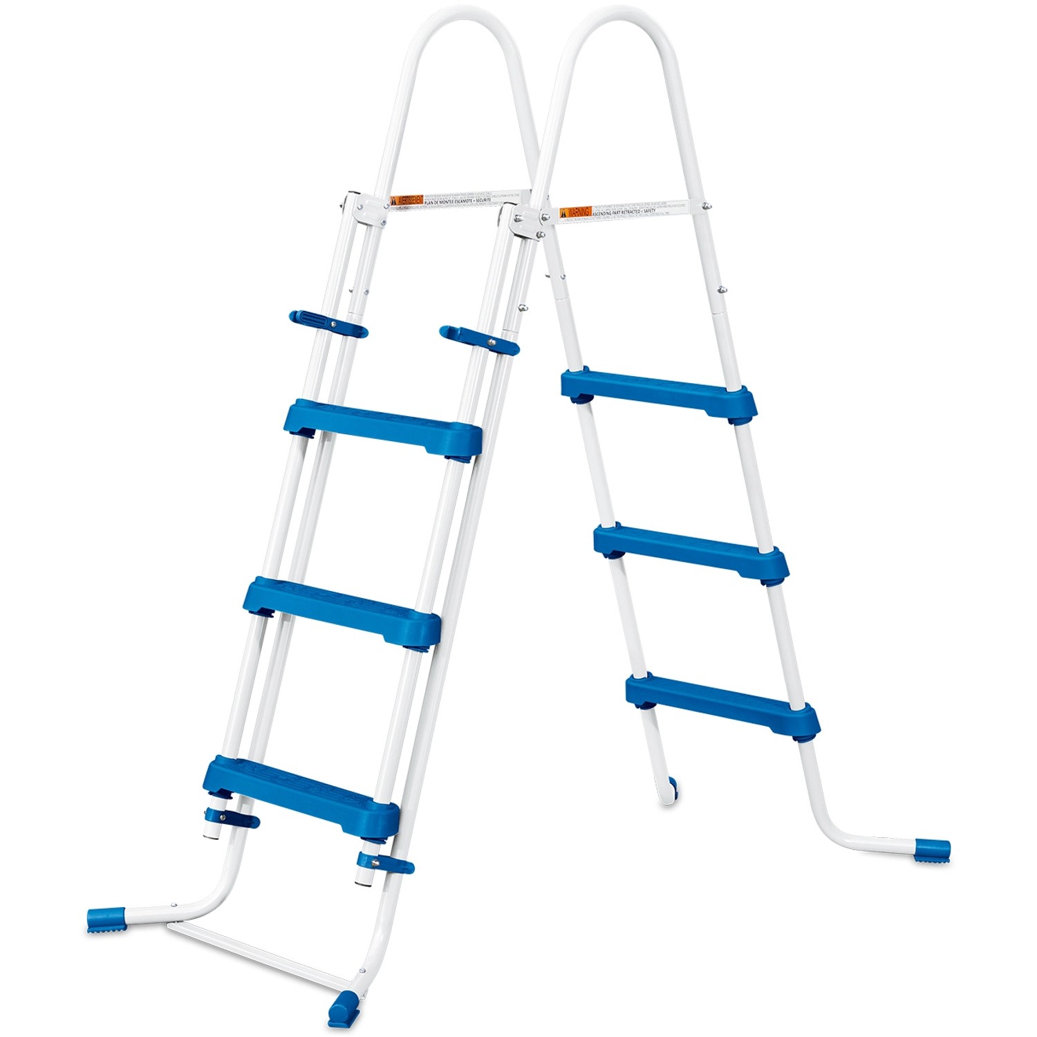 Leiter für Summer Waves Quick Pool, weißes Metallgestell mit blauen Stufen.