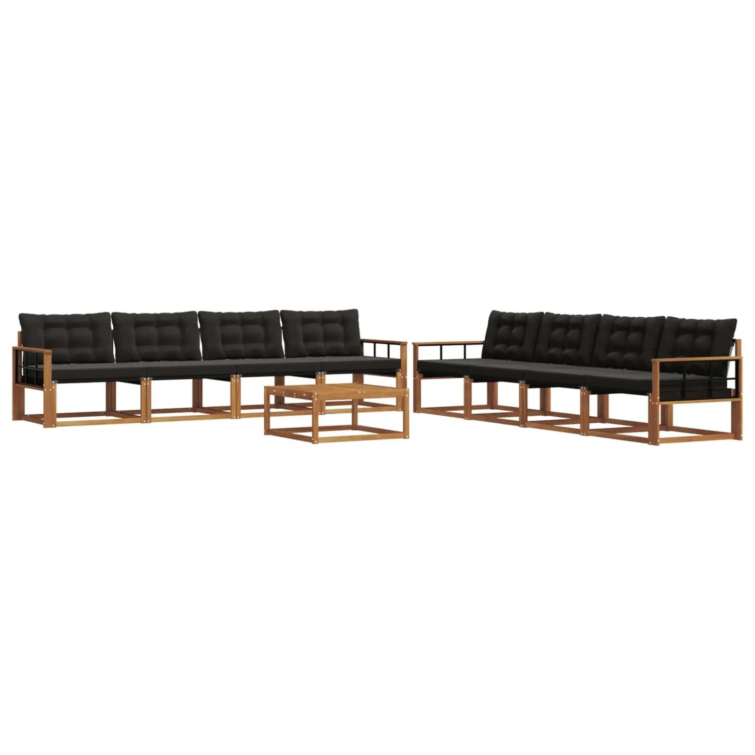 vidaXL Outdoor-Sofagarnitur mit Kissen 9-Tlg Natur und Schwarz 3369319