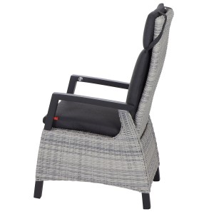 Siena Garden Dining Move Sessel Corido, Ice Grey, mit anthrazitfarbenen Armlehnen und grau melierter Auflage.
