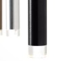Detailaufnahme: 5-flammige LED-Pendelleuchte Cembalo in Braun/Schwarz mit transparentem Acryl.