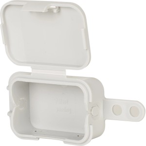 Spelsberg Verbindungsdose Q 4-L, 40x56x23mm, grau, mit geöffnetem Deckel.