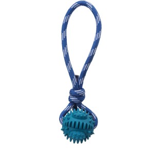 Jollypaw Ball am Seil, blau, aus Naturgummi, ø 7 cm. Tauspielzeug mit Handschlaufe für Hunde.