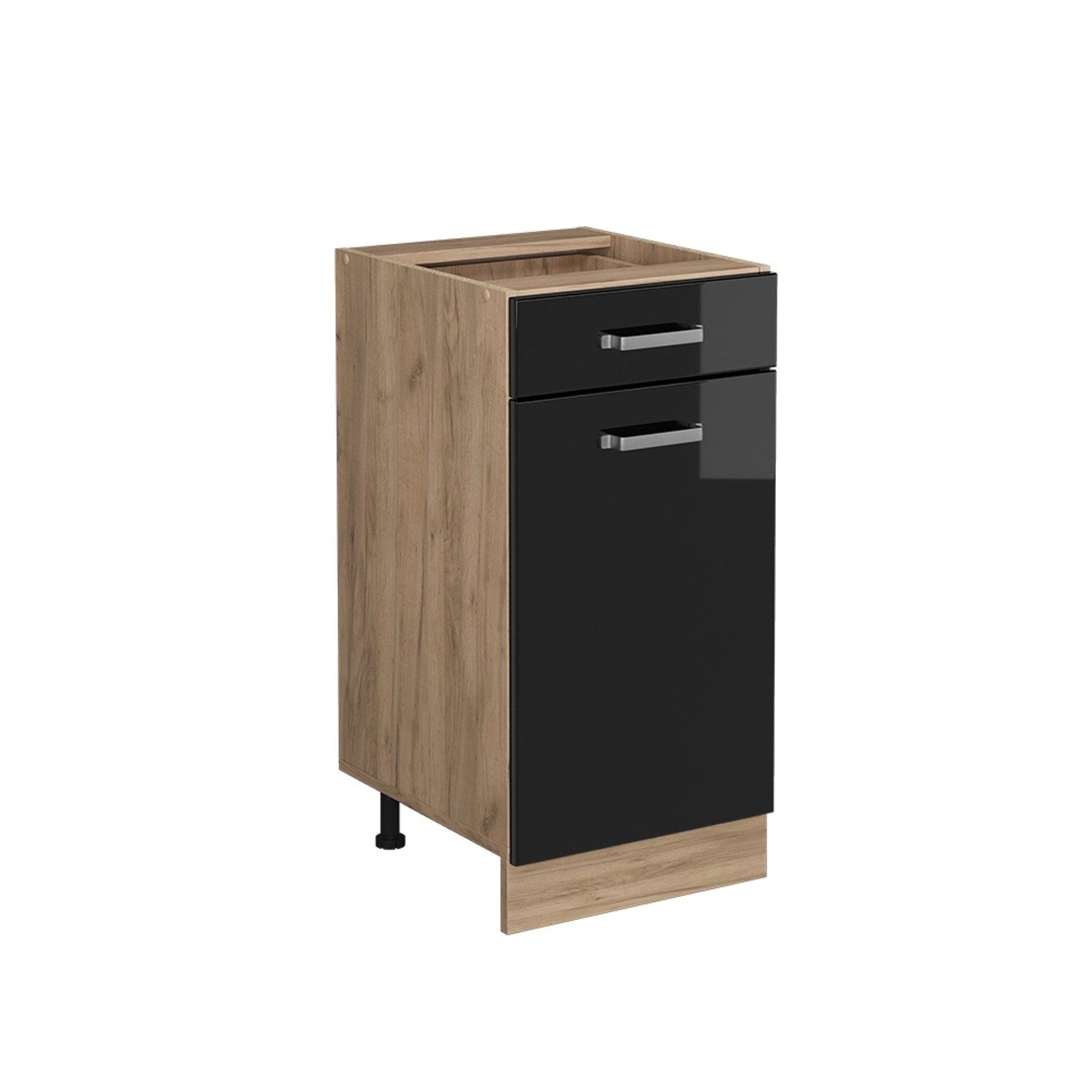 Vicco Küchenunterschrank R-Line Schwarz Hochglanz/Goldkraft Eiche 40 cm ohne Arbeitsplatte