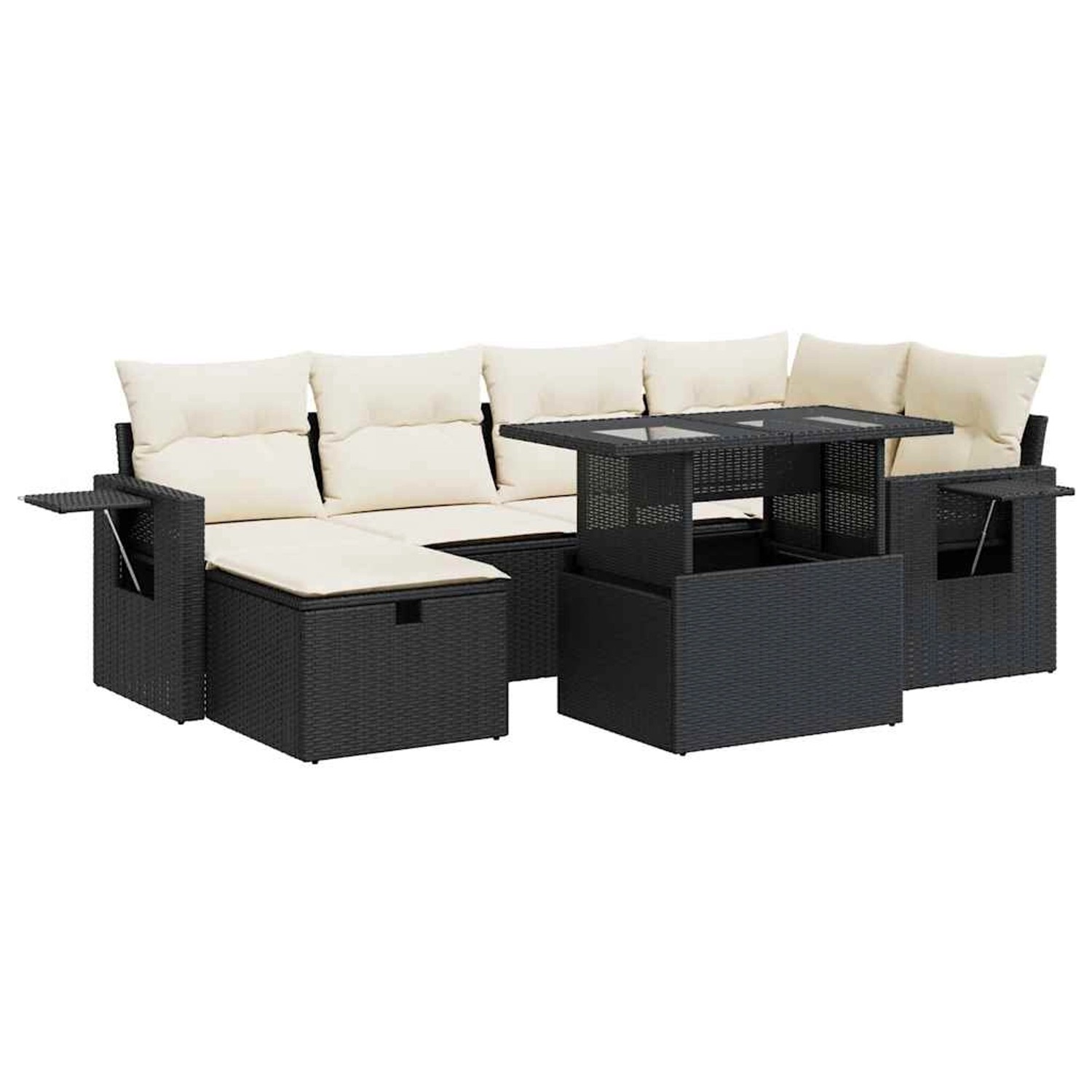 vidaXL 7-Tlg Garten-Sofagarnitur mit Kissen Schwarz Poly Rattan 3327856 günstig online kaufen