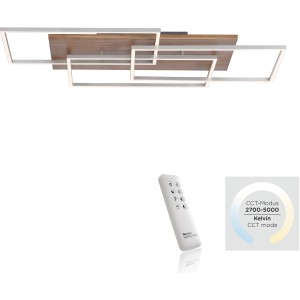 LED-Deckenleuchte Palma mit Holzdekor, dimmbar mit Fernbedienung. Moderne Deckenlampe für Wohnräume.