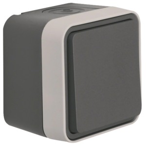 Berker w.1 A/W Aufputz Schalter IP55, grau. Feuchtraum-Schalter für den Außenbereich.