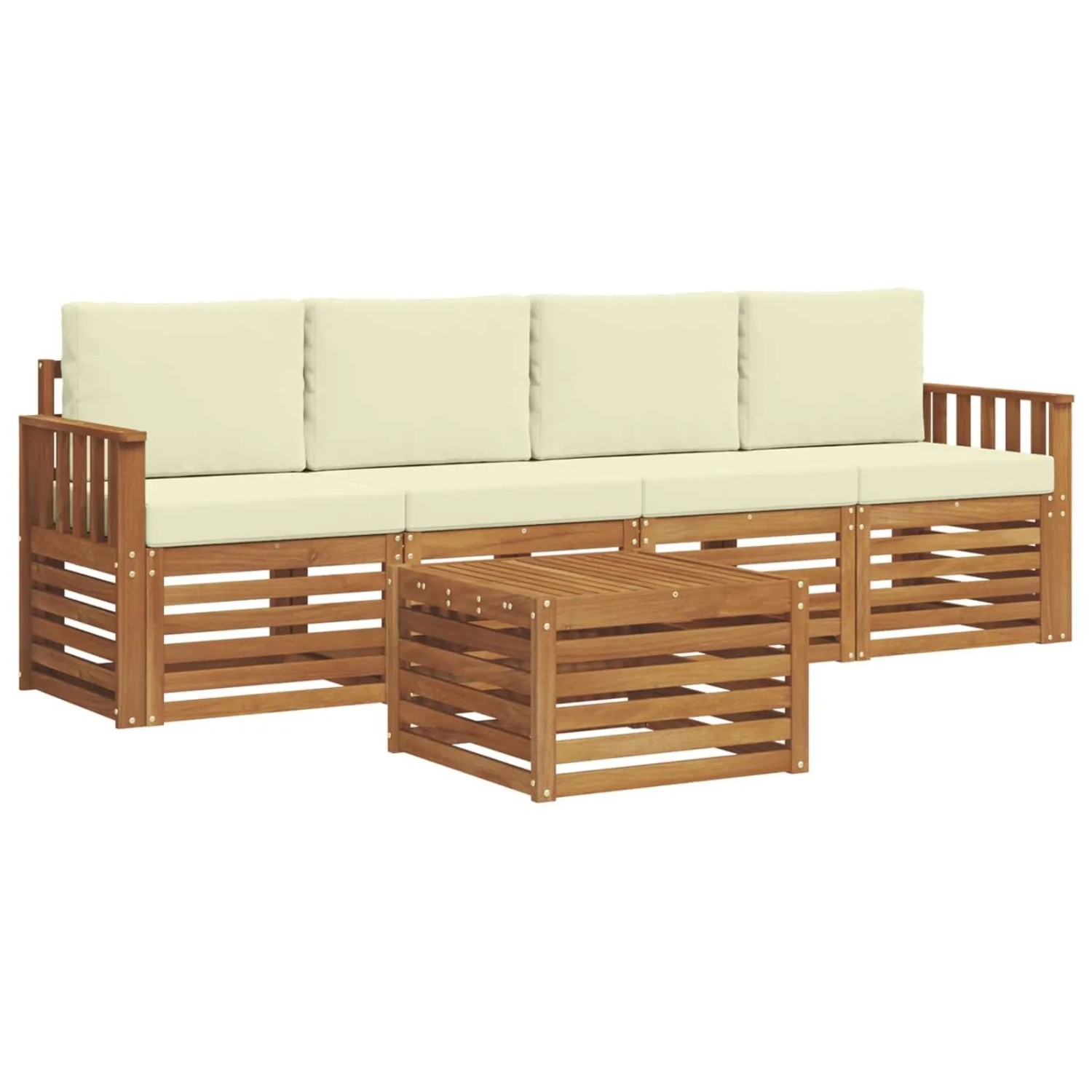 vidaXL Sofagarnituren 5 Tlg Natur und Creme Massivholz Akazie 3374320