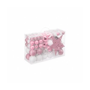101er Set Relaxdays Weihnachtskugeln aus Kunststoff in Rosa und Weiß, matt, glänzend, glitzernd, in transparenter Box.
