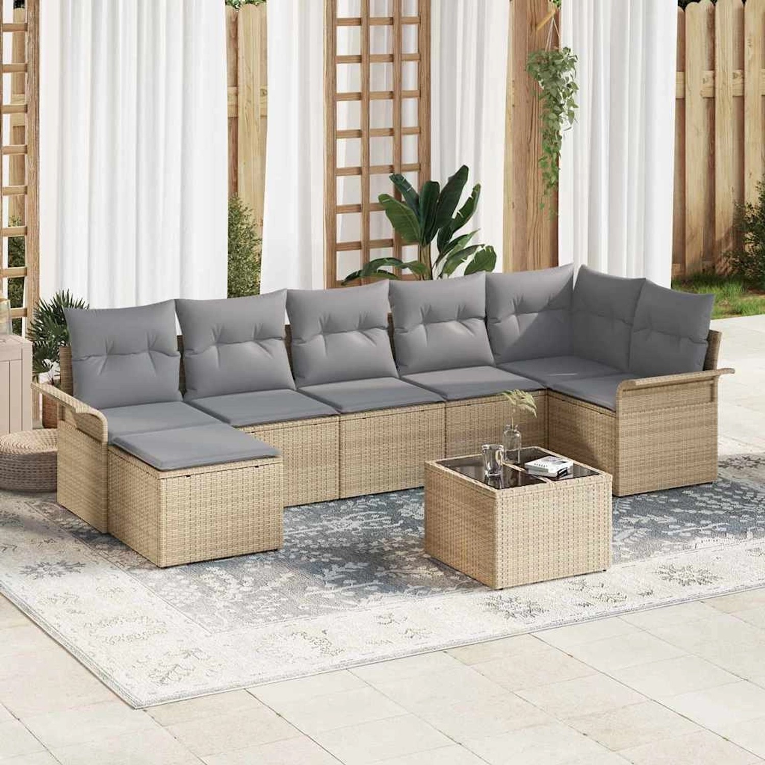 vidaXL Garten-Sofa-Set mit Kissen mit Speicher 8-Tlg Beige Poly Rattan 3354 günstig online kaufen