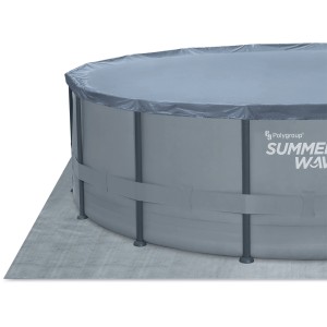 Summer Waves Rundpool Elite, anthrazit, mit Abdeckplane und Unterlegvlies.