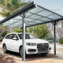 Floraworld Flachdach-Carport, Aluminium anthrazit, mit Auto. Einzelcarport mit Polycarbonat-Dach.