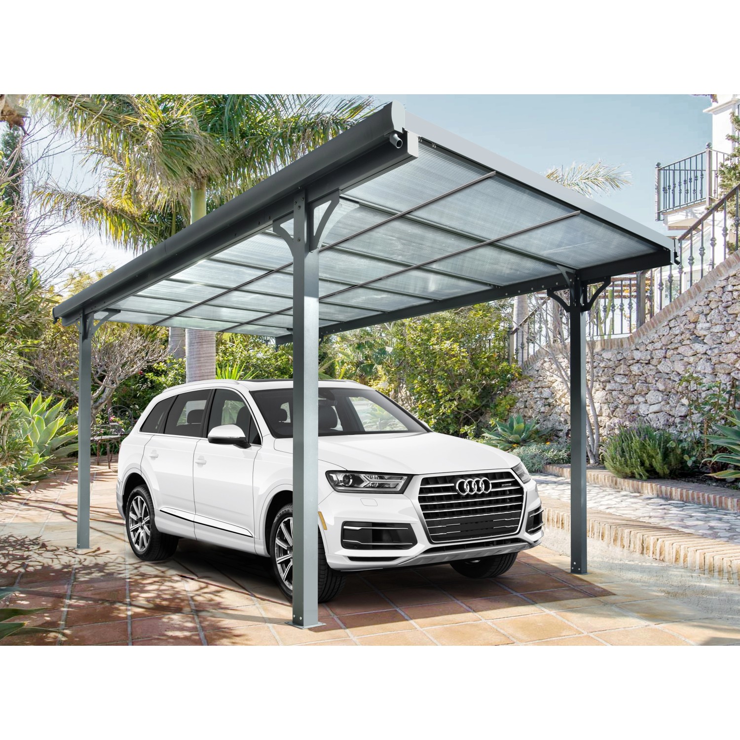 雲仙 SP Floraworld Flachdach-Einzelcarport Aluminium Anthrazit 300 cm x