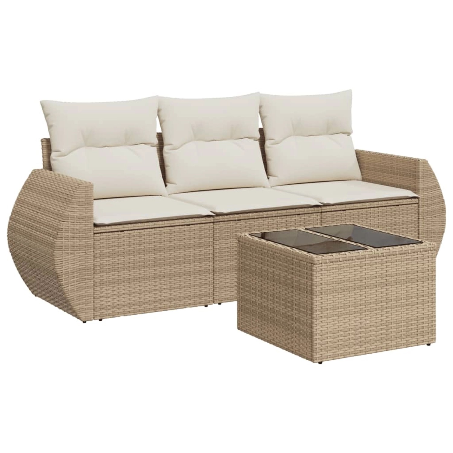 vidaXL 4-Tlg Garten-Sofagarnitur mit Kissen Beige Poly Rattan 3253405 günstig online kaufen