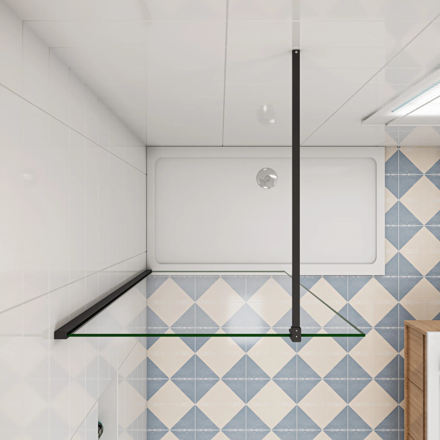 AICA Walk In Duschkabine mit schwarzem Rahmen, 120x200cm, 10mm ESG-Glas.