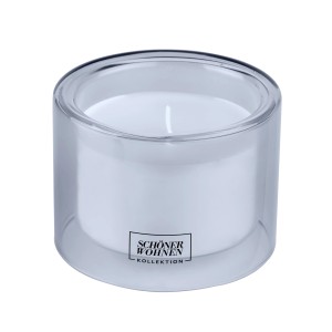 Schöner Wohnen Duftkerze M im blauen Glas mit weißem Wachs und Baumwoll-Duft.