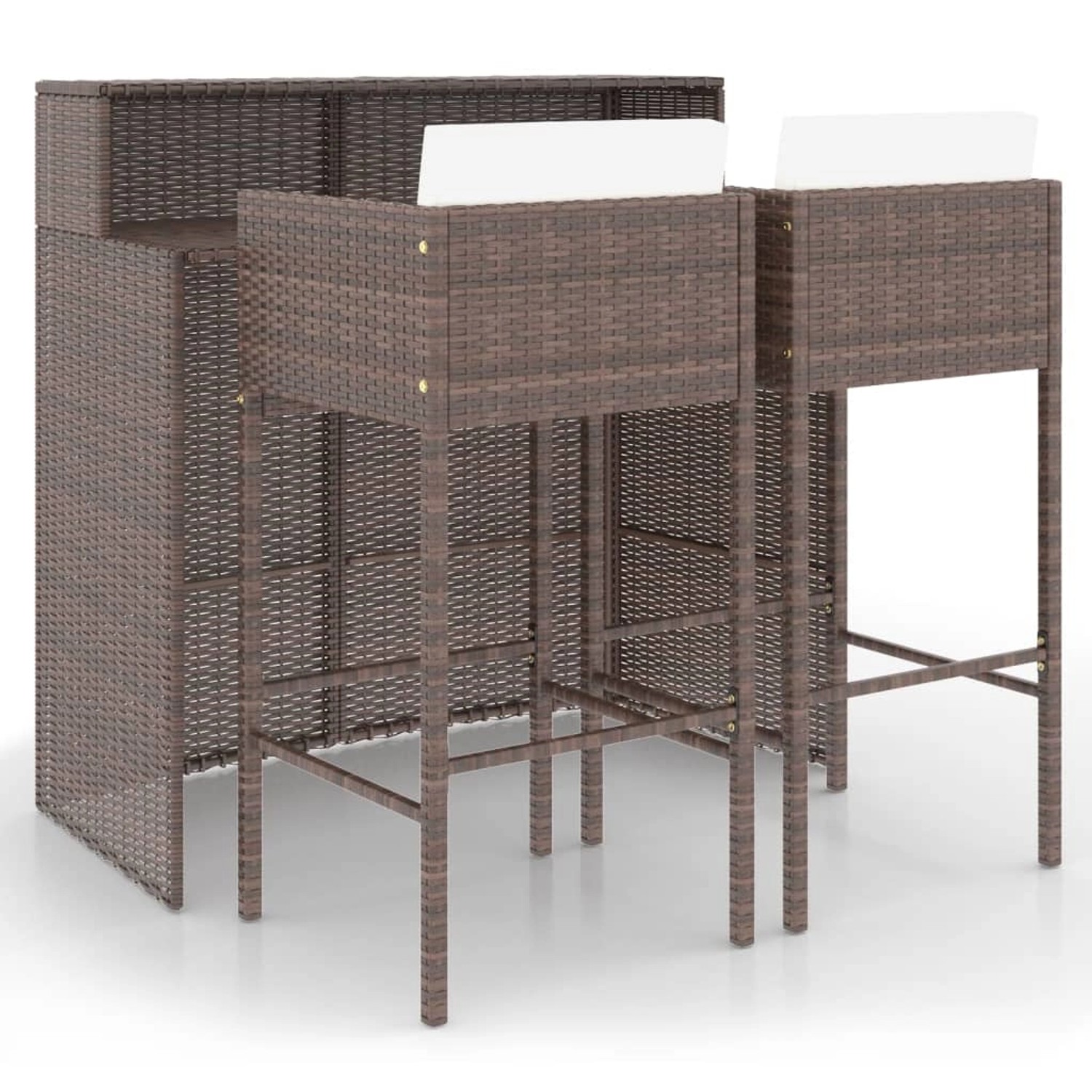 vidaXL 3-tlg Gartenbar-Set mit Kissen Poly Rattan Braun Modell 7