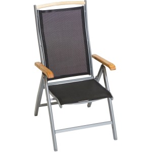 Klappsessel Siena mit Aluminiumgestell und Textilbezug, Armlehnen mit Holzapplikationen.