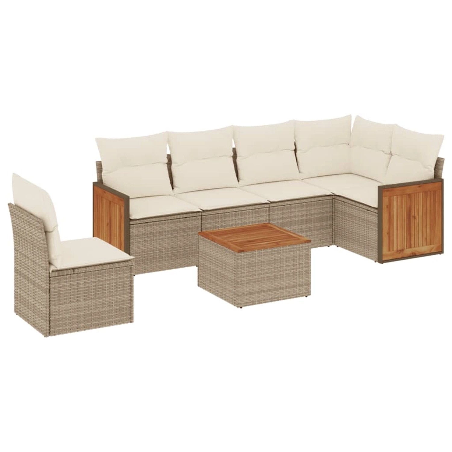 vidaXL 7-Tlg Garten-Sofagarnitur mit Kissen Beige Poly Rattan 3260105