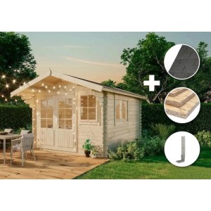 Alpholz Gartenhaus Set Gabriel 338x467cm Imprägniert Pinie 28mm Wandstärke inkl. Boden & Dacheindeckung