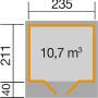 Grundriss Weka Holz-Gartenhaus Flachdach Lasiert, 235x284 cm, mit Maßangaben.