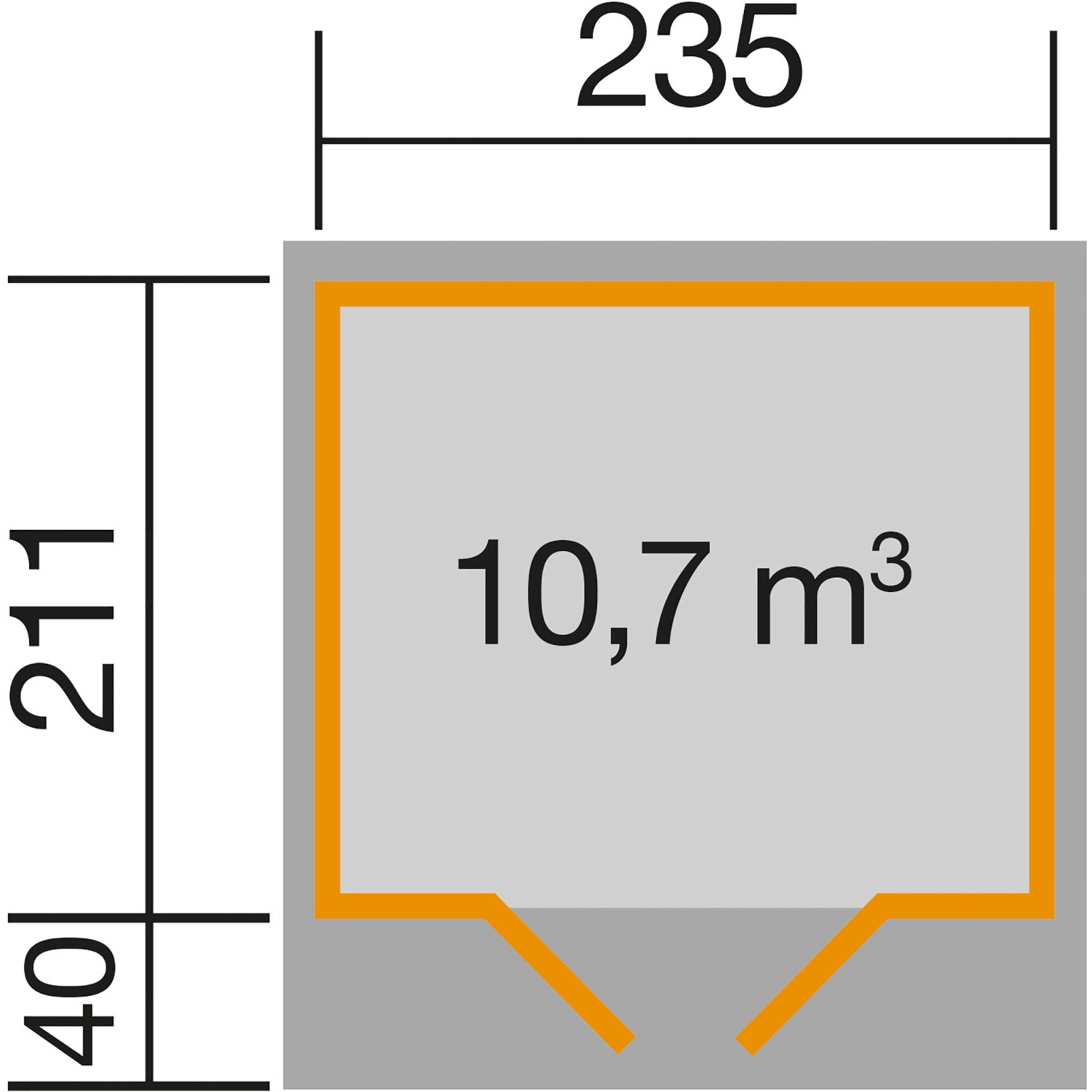 Grundriss Weka Holz-Gartenhaus Flachdach Lasiert, 235x284 cm, mit Maßangaben.