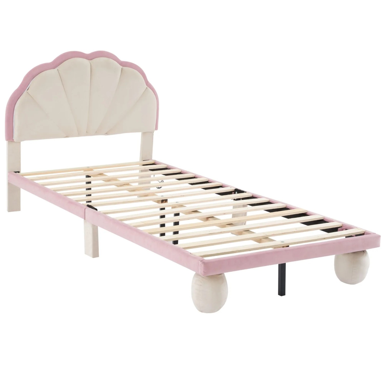 okwish Polsterbett 90x200cm mit LED Licht und Wellenkopfteil Kinderzimmer Rosa ohne Matratze