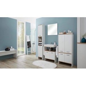 Pelipal Waschbeckenunterschrank Quickset 305, Weiß Perl/Riviera Eiche, 62 cm breit.