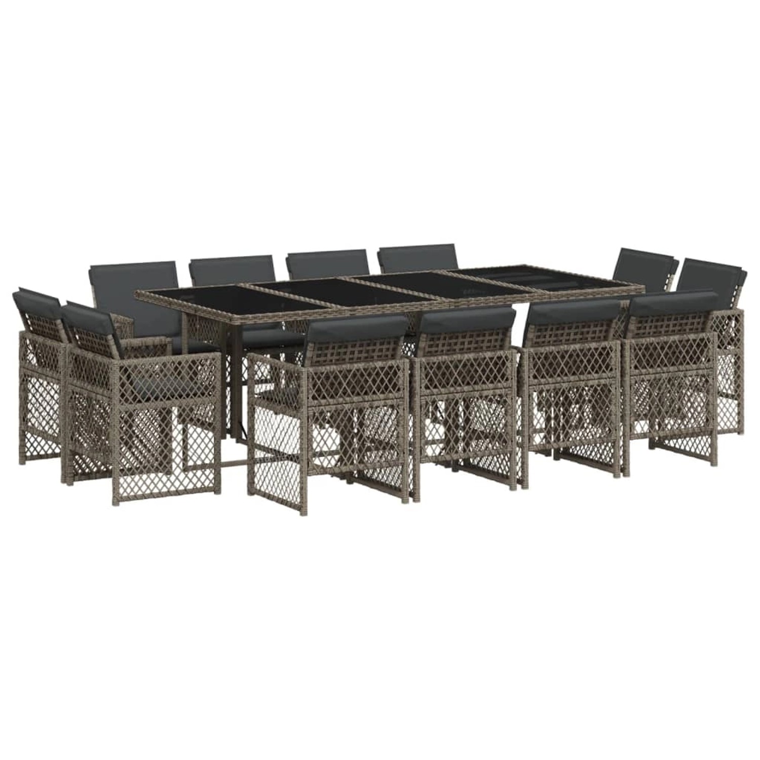 vidaXL 13-Tlg Garten-Essgruppe mit Kissen Grau Poly Rattan 3210860
