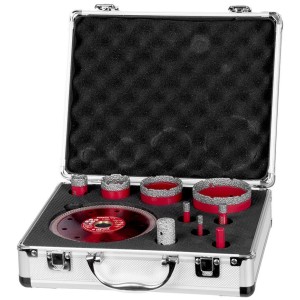 PROREGAL Lochsägen-Set, 7-teilig mit Diamantbohrkronen und Trennscheibe im Koffer.