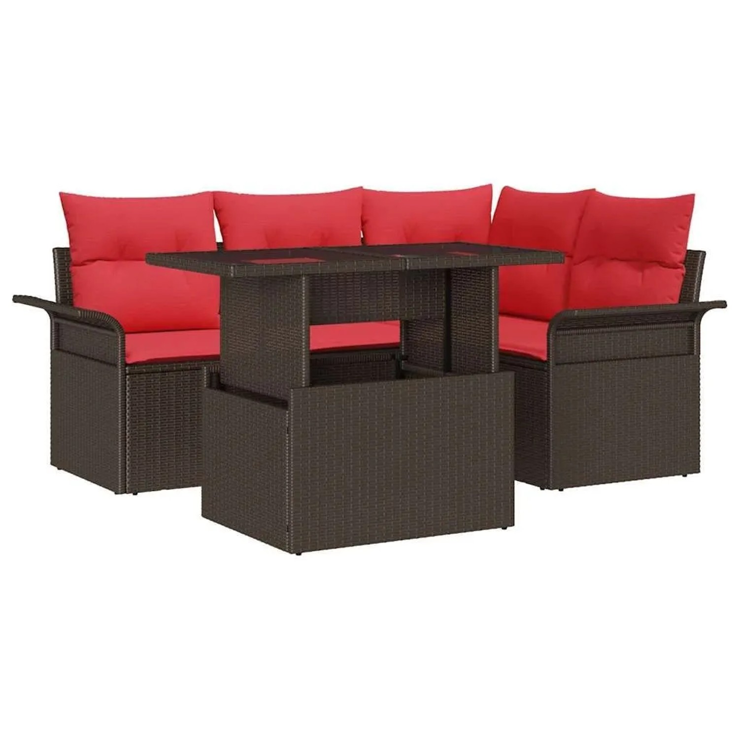 vidaXL Gartensofa-set mit Kissen 5 Stk Braun Poly-Rattan 3348280
