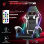 Ergonomischer Gaming Stuhl in Schwarz-Weiß mit mehrfarbiger LED-Beleuchtung, Kopf- und Lendenstütze. Höhenverstellbar für Komfort.