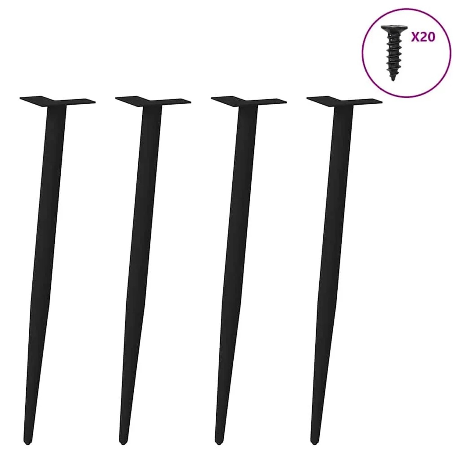 Schwarze vidaXL Konsolentischbeine, konisch, 4er-Set aus Stahl, mit Schrauben.