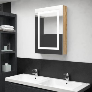 vidaXL LED-Spiegelschrank, weiß/Eiche, 50x70cm, mit Beleuchtung im Badezimmer.