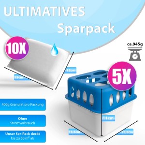 BigDean 5 Stück Luftentfeuchter 10 Nachfüllpacks 400g Raumentfeuchter Nachfüllbar Wiederverwendbar Entfeuchter