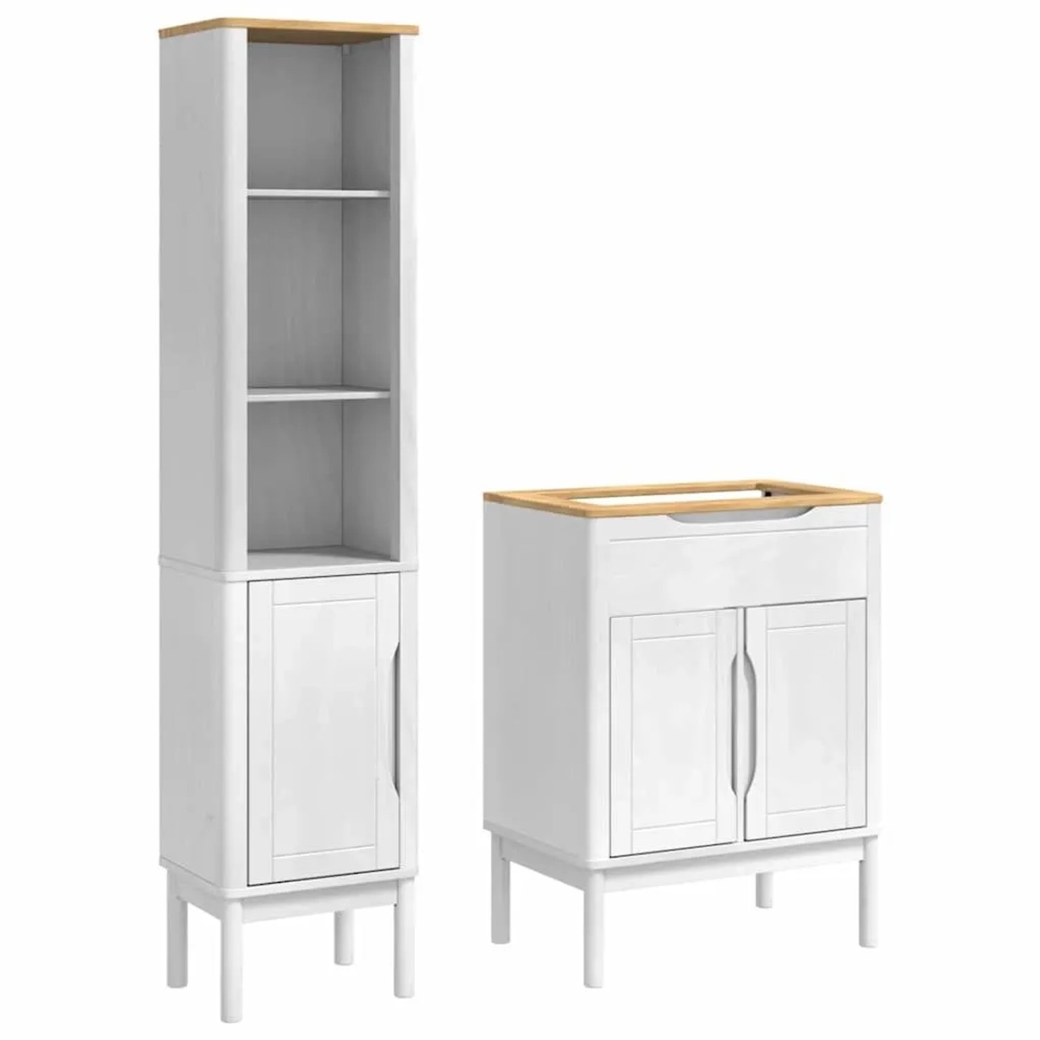 vidaXL Badezimmermöbel-Set mit Tür FLORO 2 Tlg Weiß Massivholz Kiefer 3385882