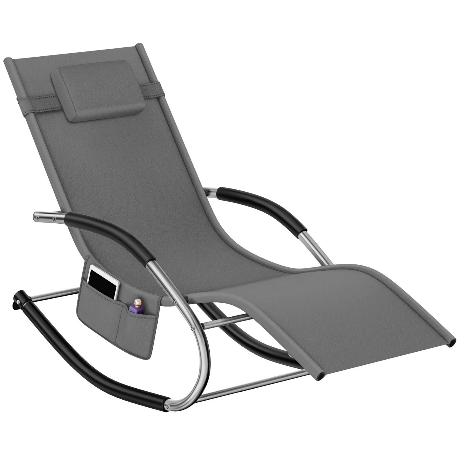 Tectake Gartenliege Taya Ergonomisch  Mit Komfort Schwingbewegung Geschwungene Armlehnen Mit Schaumstoffpolsterung Pro Stück 142 x 62 x 92 cm Grau